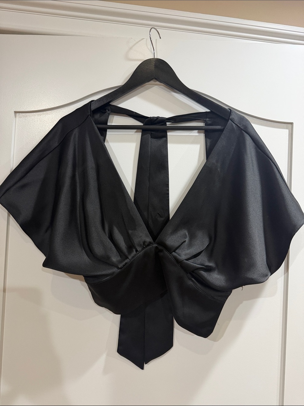Zara Black Satin Tie-Back Crop Blouse